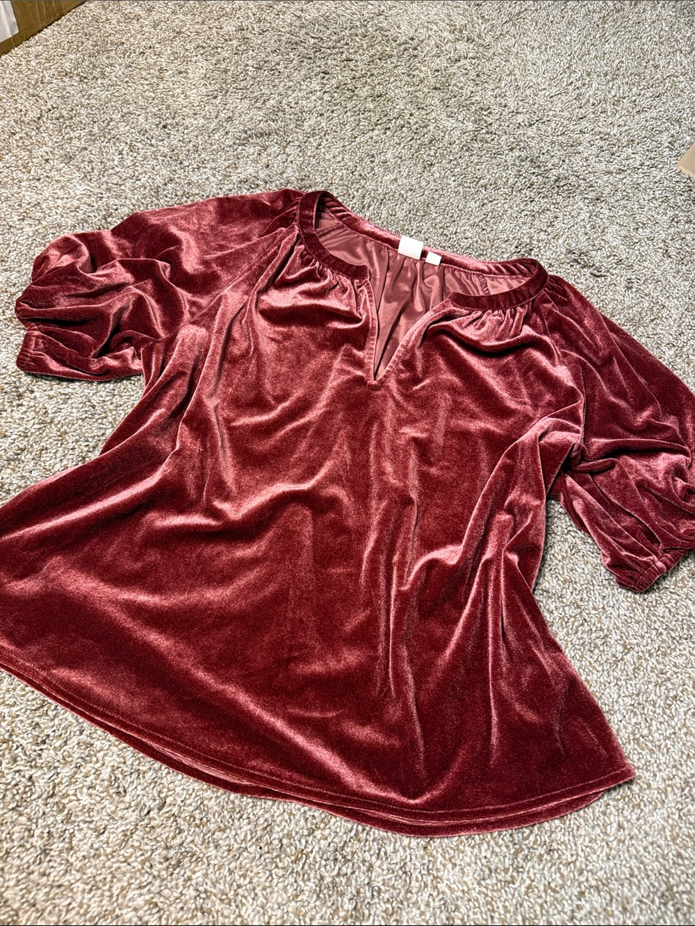 GAP Velvet Split-Neck Blouse in Burgundy